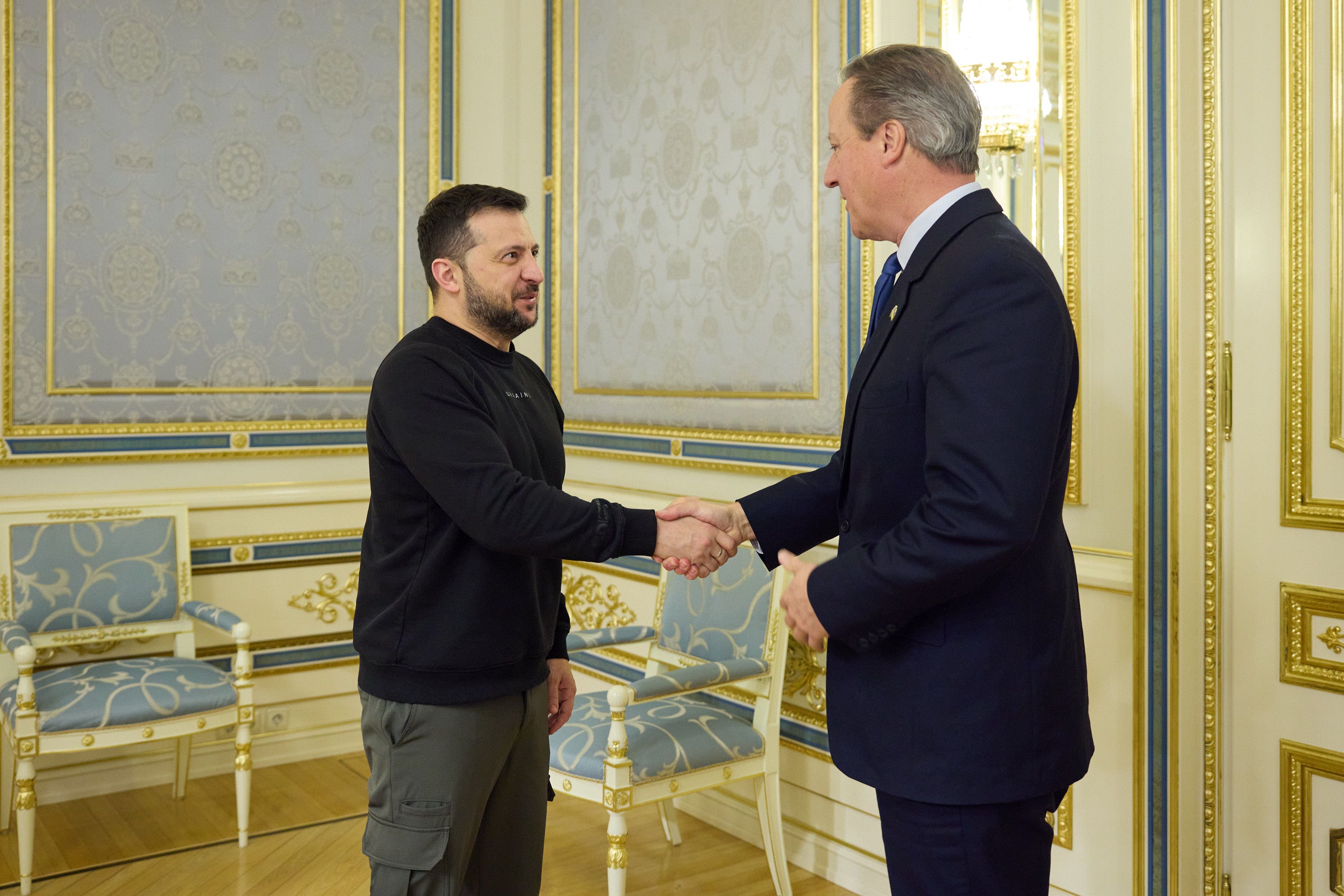 Foreign Secretary Lord David Cameron meeting Ukrainian President Volodymyr Zelensky