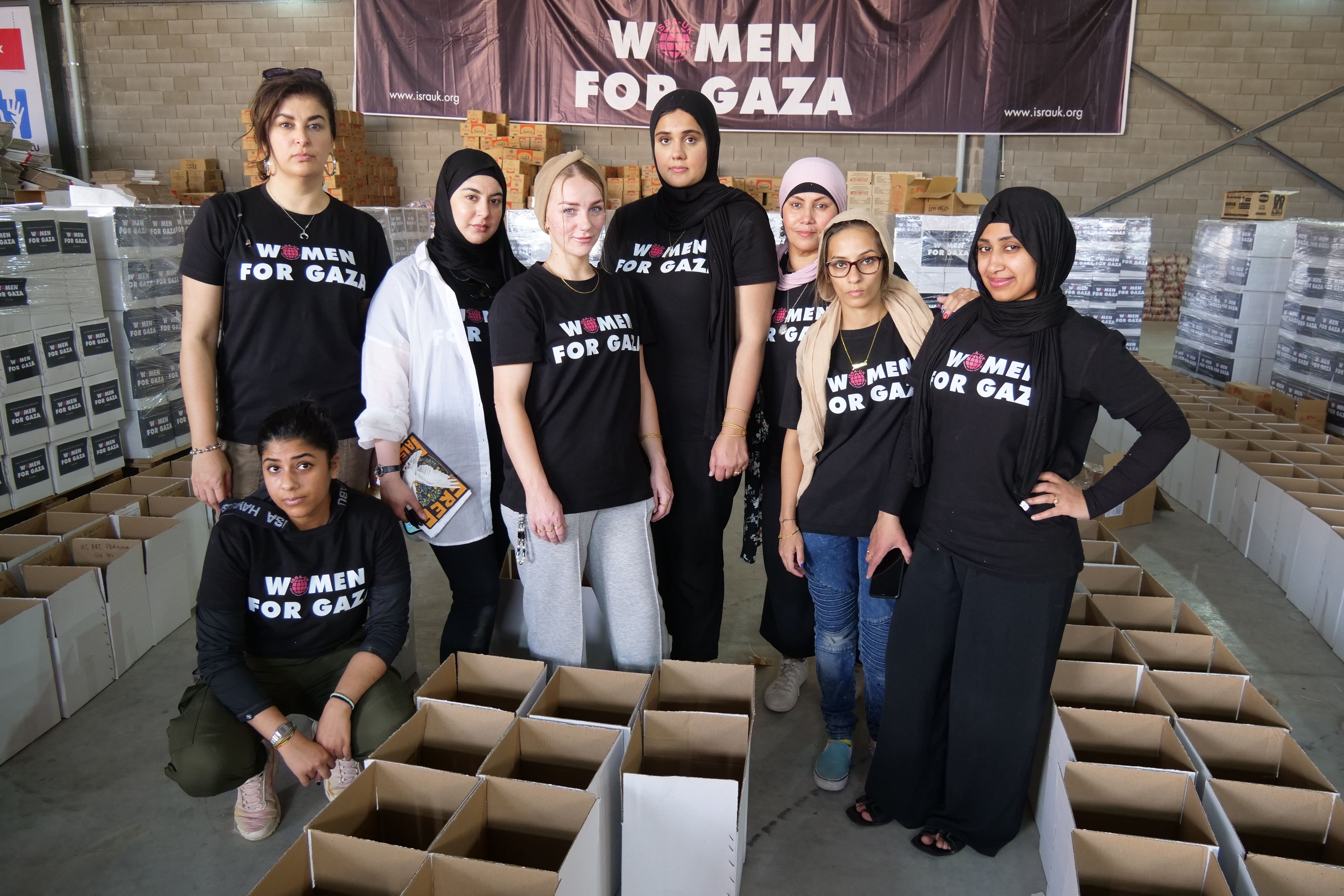 The all-female team from Birmingham have been packing boxes of hygiene kits to send to the women in Gaza (Adam Yosef/PA)