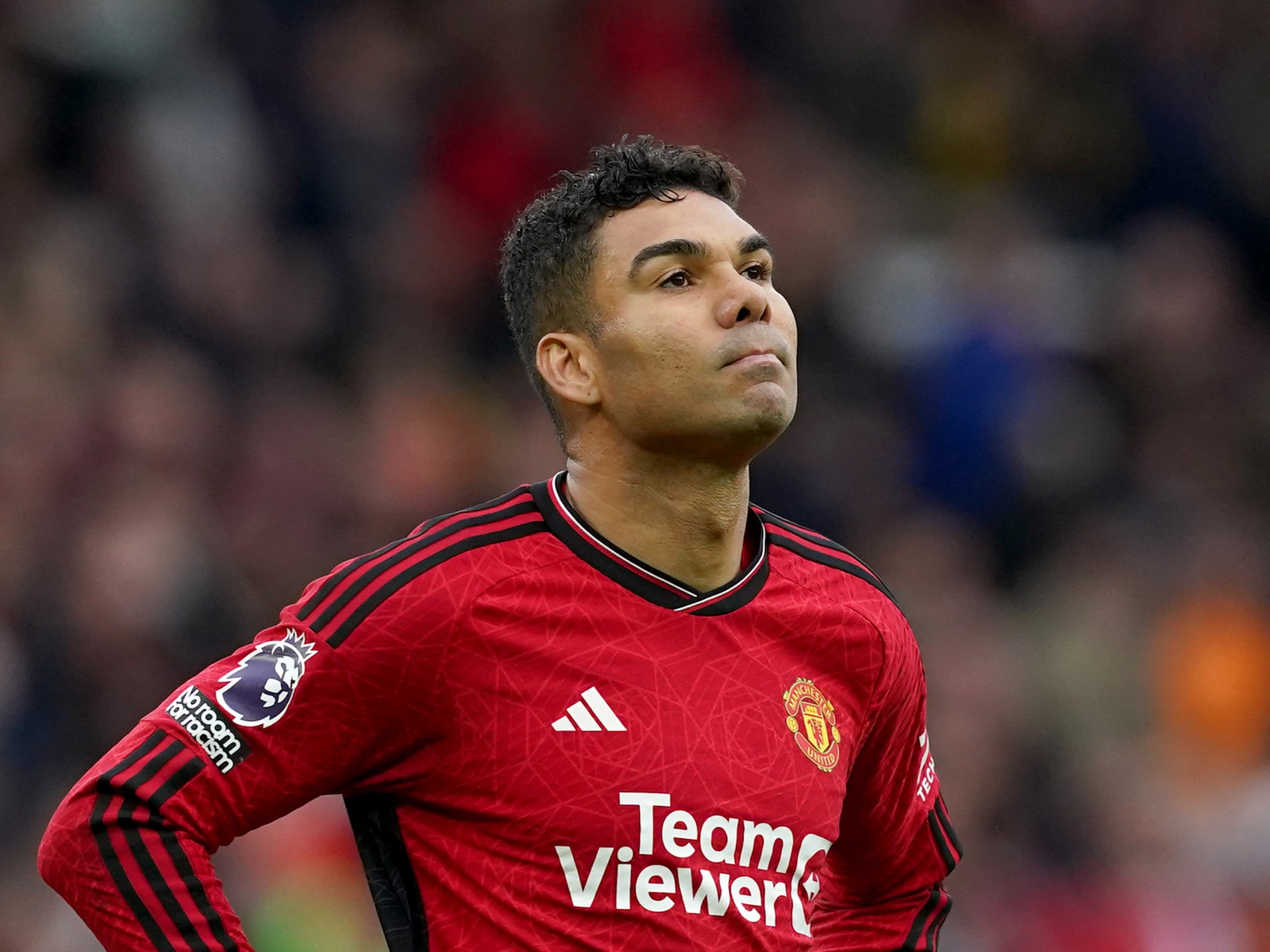 Manchester United’s Casemiro reacts at the final whistle against Liverpool