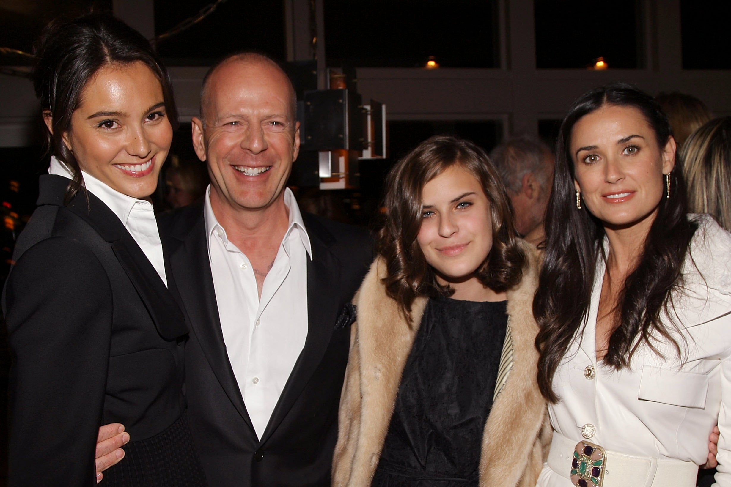 Willis with his wife Emma Heming, daughter Tallulah and ex-wife Demi Moore at a film premiere in 2008