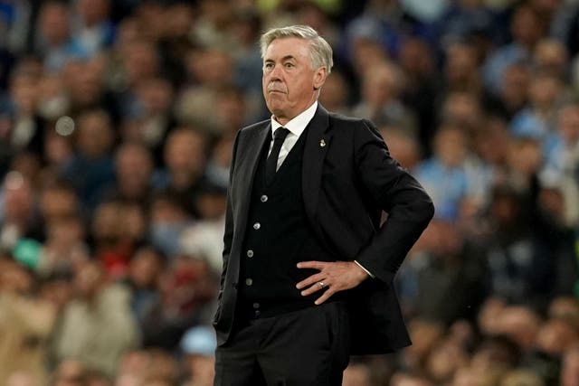 Carlo Ancelotti is nervous ahead of Real Madrid’s clash with Manchester City (Martin Rickett/PA)