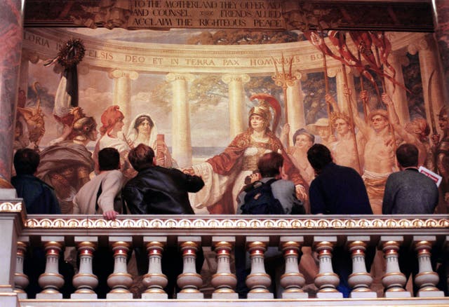 <p>Grand designs: murals on display in the Whitehall institution </p>