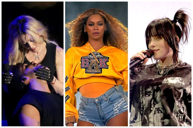 <p>From left: Madonna and Drake; Beyonce; Billie Eilish</p>