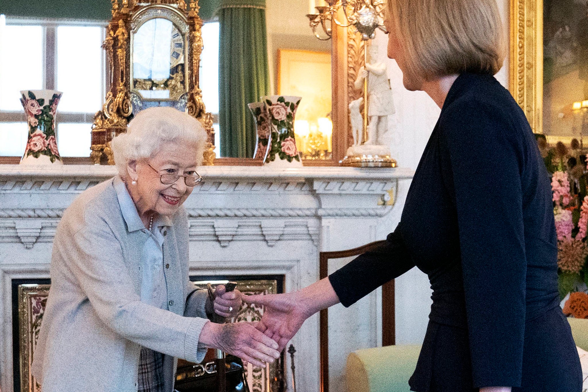 Queen Elizabeth greets Conservative party leader Liz Truss after she was elected by members