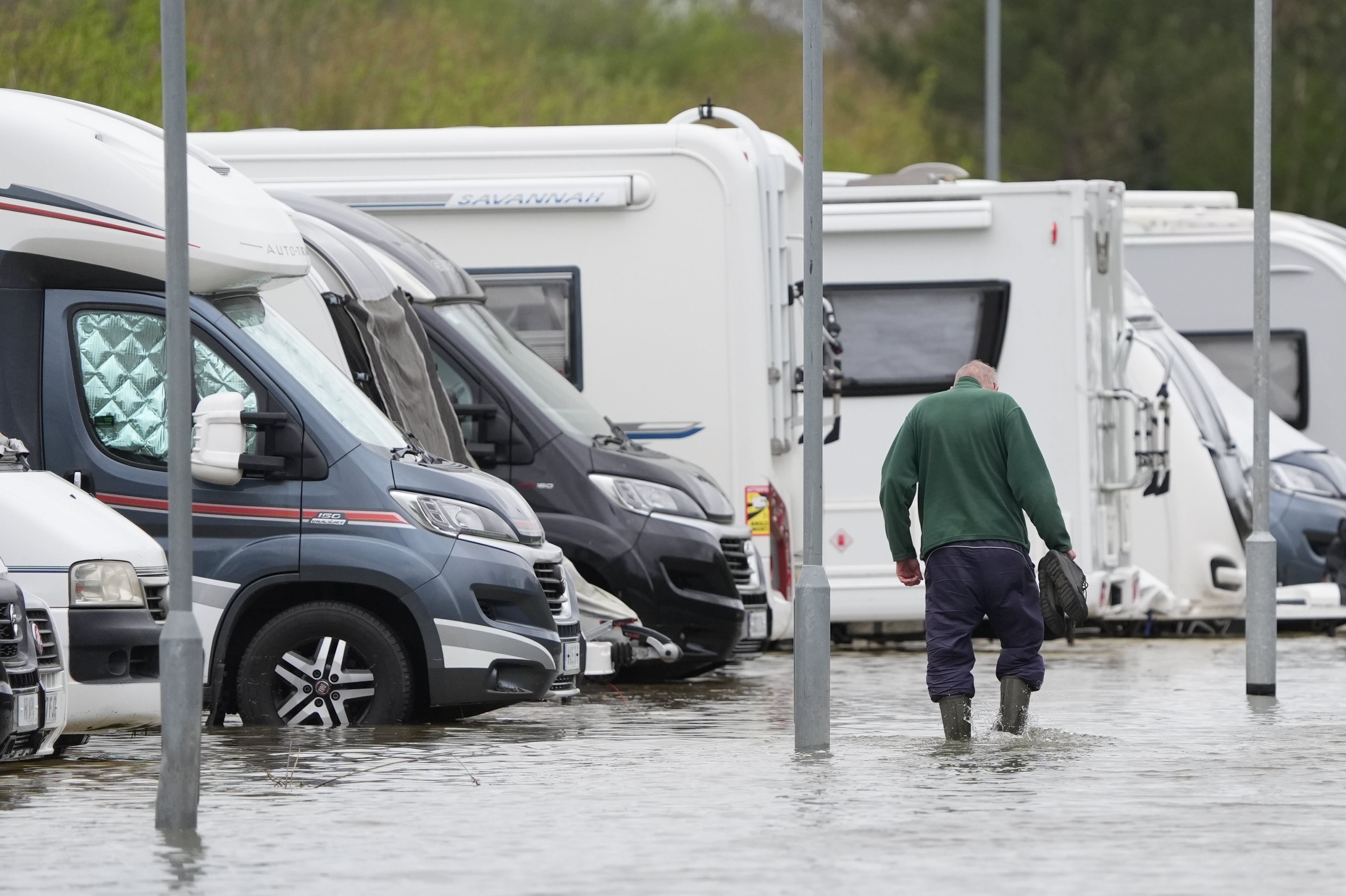 Flooding near a caravan self-storage site near Rope Walk in Littlehampton