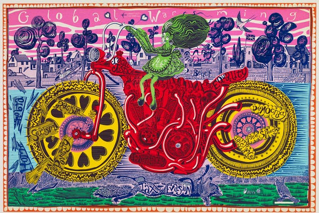 <p>Grayson Perry - Selfie with Political Causes, 2018</p>