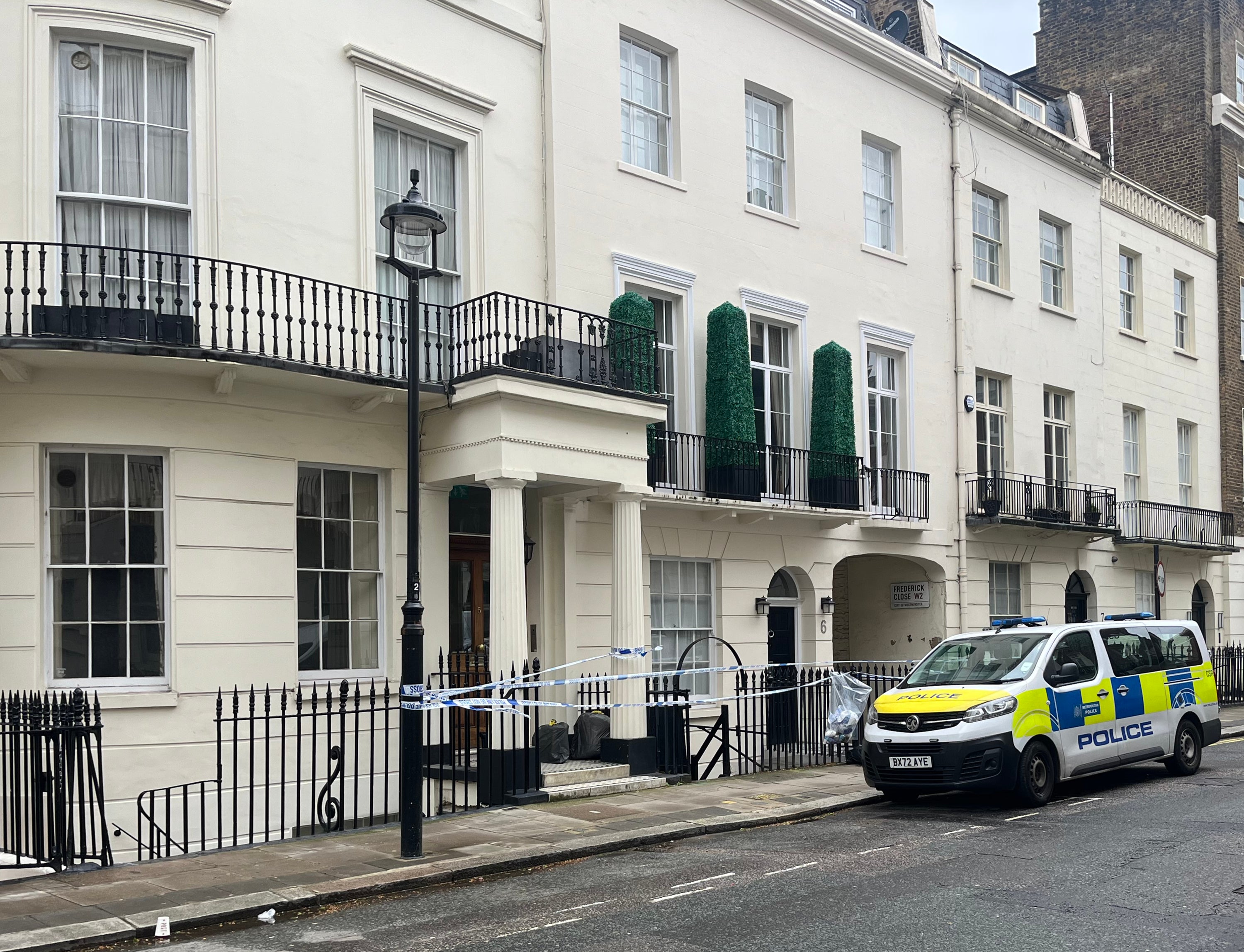 The scene on Stanhope Place, Bayswater, where a murder investigation is under way