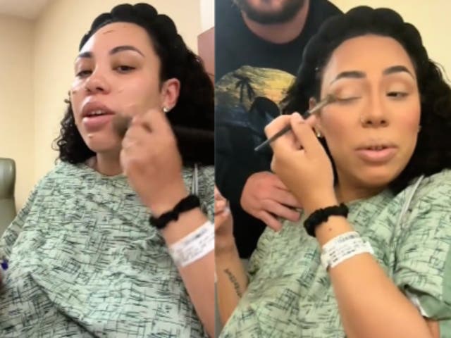 <p>Mom shows off her makeup routine before giving birth to her son </p>