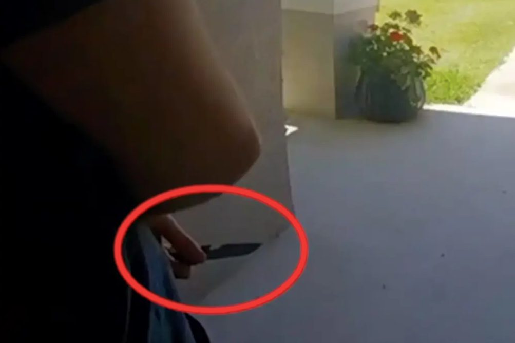 Ring footage shows Espinoza holding a knife behind his back as he waits for his mother to open the door