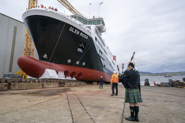 MV Glen Rosa is launched at Ferguson Marine Port Glasgow shipyard (Jane Barlow/PA)
