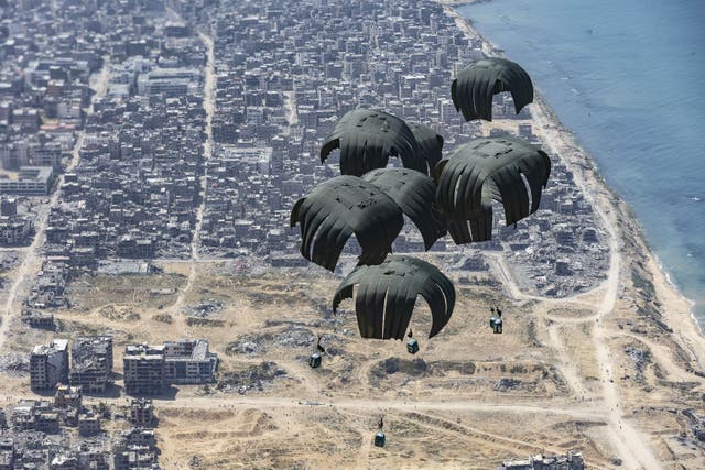 An RAF A400M Atlas aircraft has been used to drop aid in to the region (CPL Tim Laurence RAF/MoD/Crown Copyright/PA)