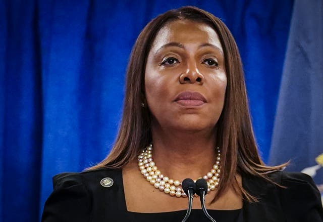 <p>New York Attorney General Letitia James speaks during a press briefing, 16 February 2024, in New York</p>
