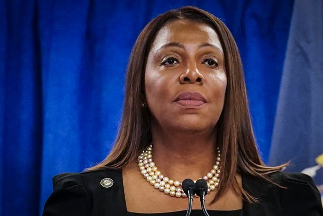 <p>New York Attorney General Letitia James speaks during a press briefing, 16 February 2024, in New York</p>