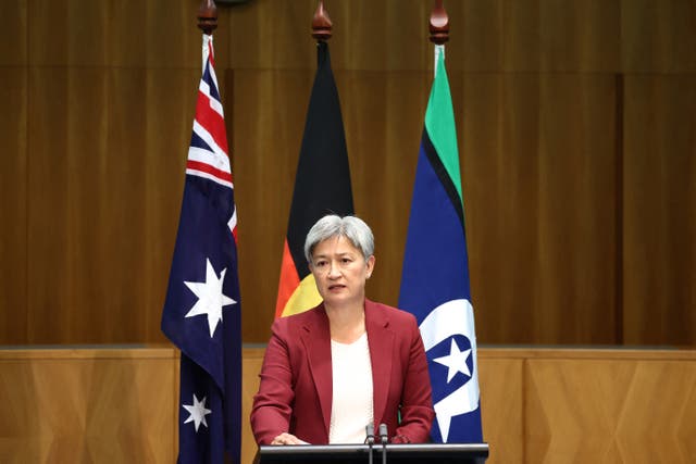 <p>Australia’s Foreign Minister Penny Wong speaks during a press conference </p>