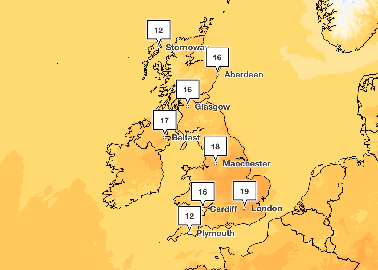 Temperatures are expected to peak on Thursday afternoon in parts of the South East, according to the Met Office