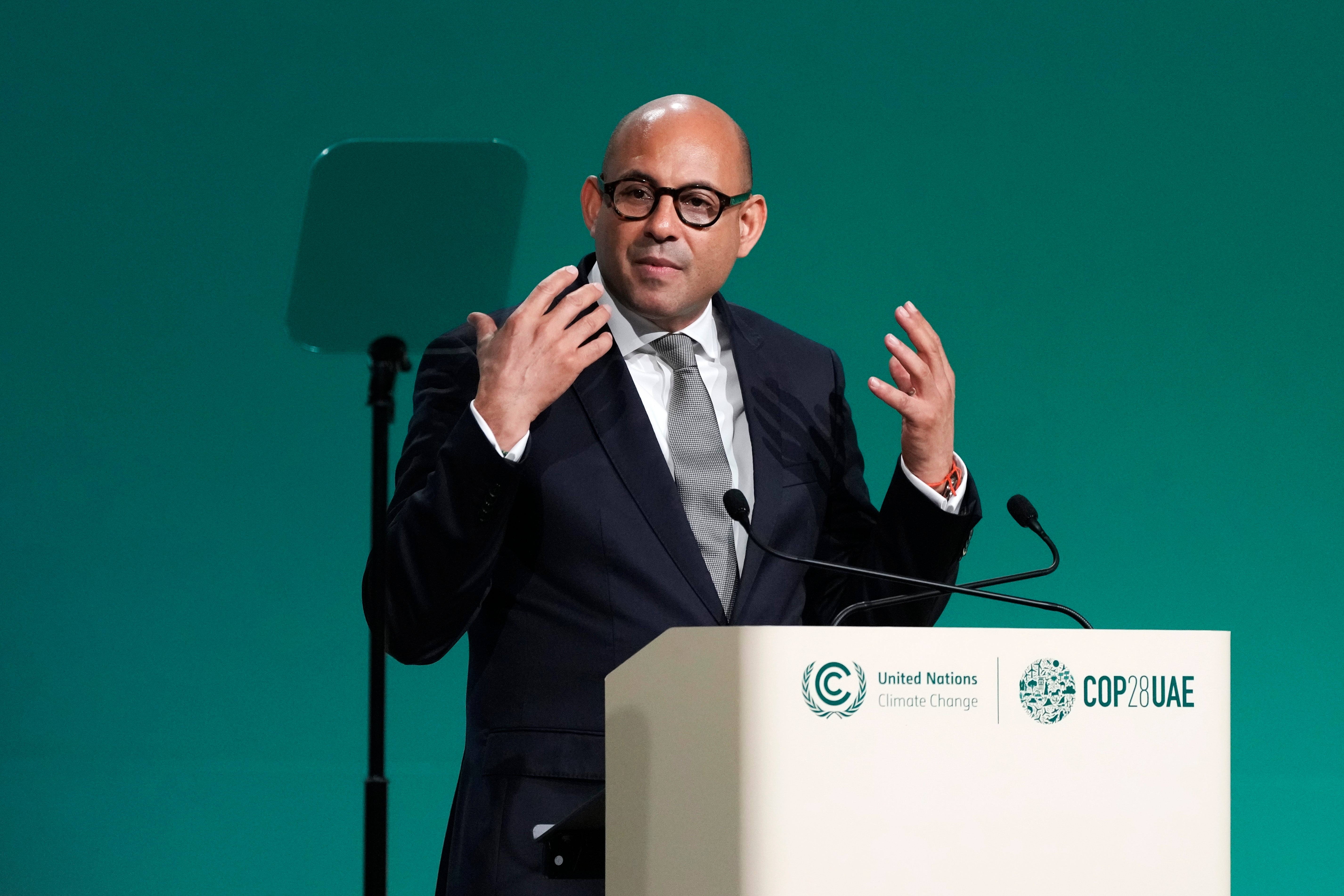 UN climate chief Simon Stiell speaks at the Cop28 summit in Dubai on 1 December. During a speech in London on Wednesday he said that there are ‘two years to save the world’