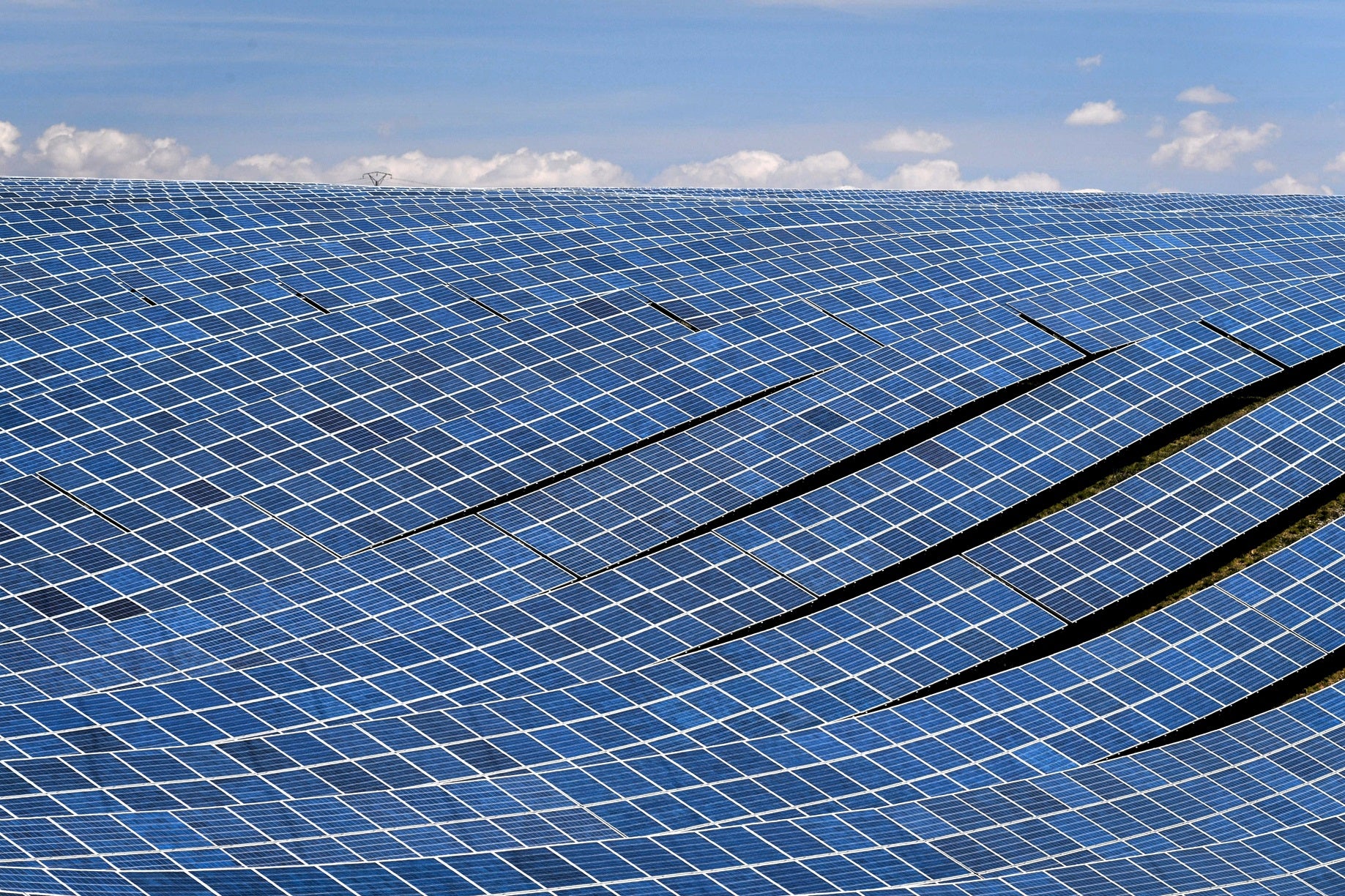 Photovoltaic solar panels at a power plant in La Colle des Mees, Alpes de Haute Provence, southeastern France, on 17 April, 2019