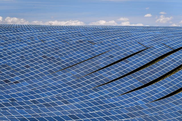 <p>Photovoltaic solar panels at a power plant in La Colle des Mees, Alpes de Haute Provence, southeastern France, on 17 April, 2019</p>