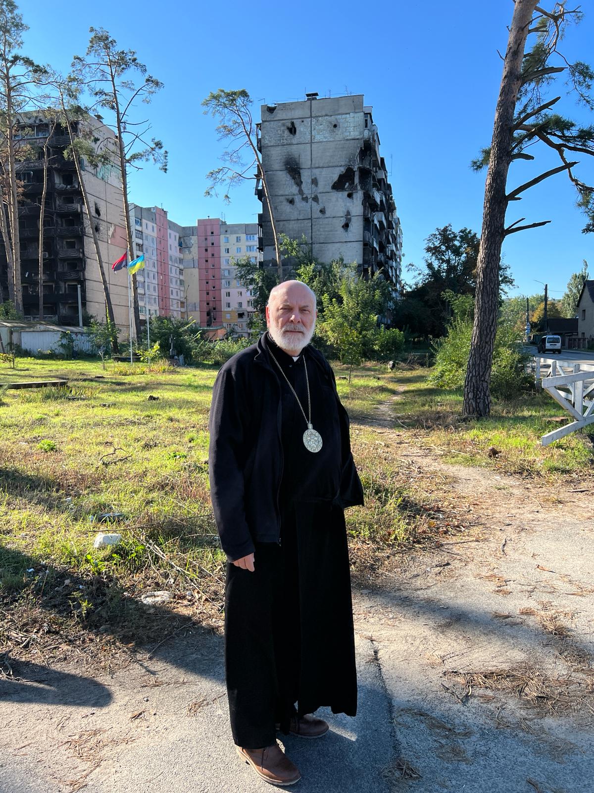 Bishop Nowakowski in the destroyed Kyiv region in Ukraine