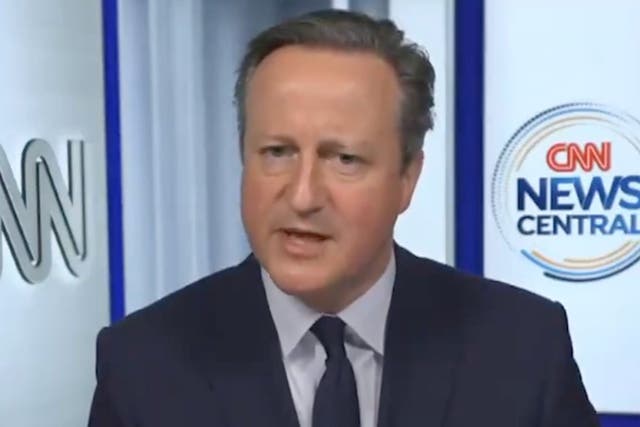 <p>David Cameron, the foreign secretary, is interviewed on CNN during the last day of his trip to the US </p>