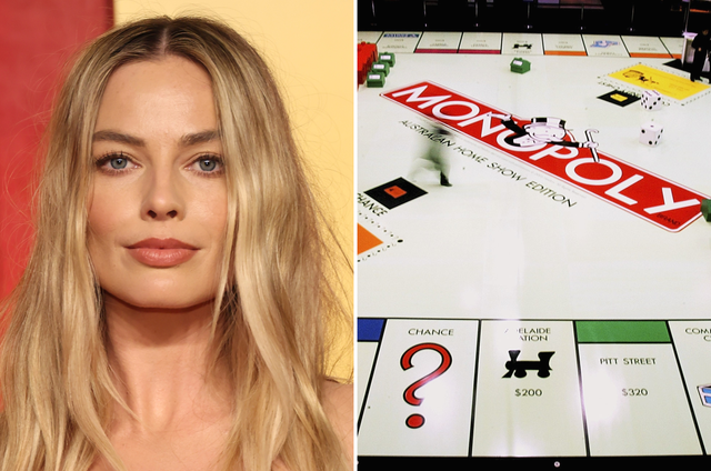 <p>Margot Robbie and game of Monopoly</p>