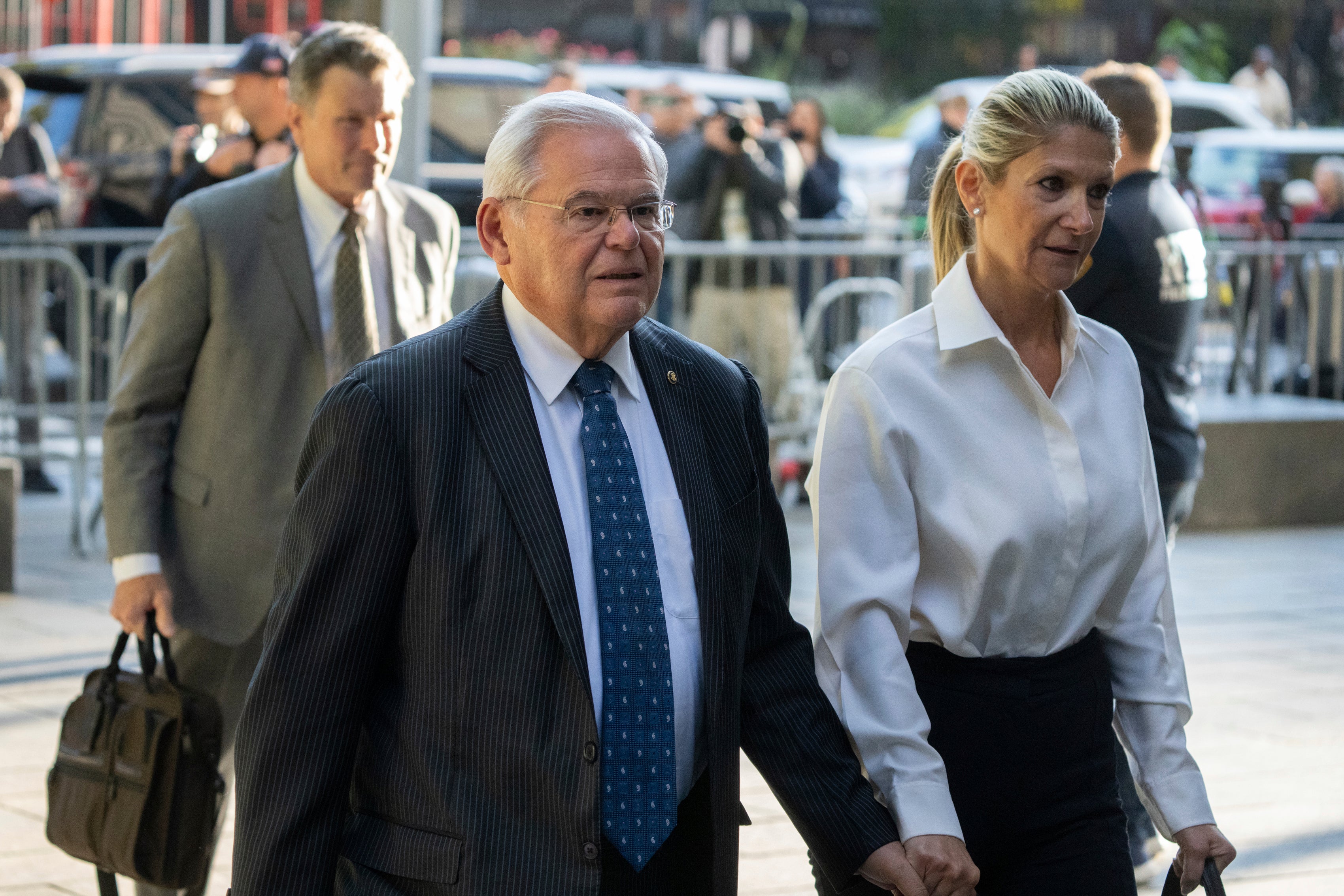 Democratic Senator Bob Menendez of New Jersey and his wife, Nadine Menendez, arrive at the federal courthouse in New York in September 2023 after being charged with bribery