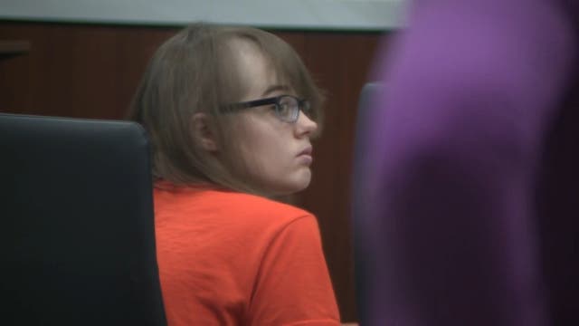 <p>Morgan Geyser seen in the courtroom on 10 April 2024 as she appealed for an early release</p>