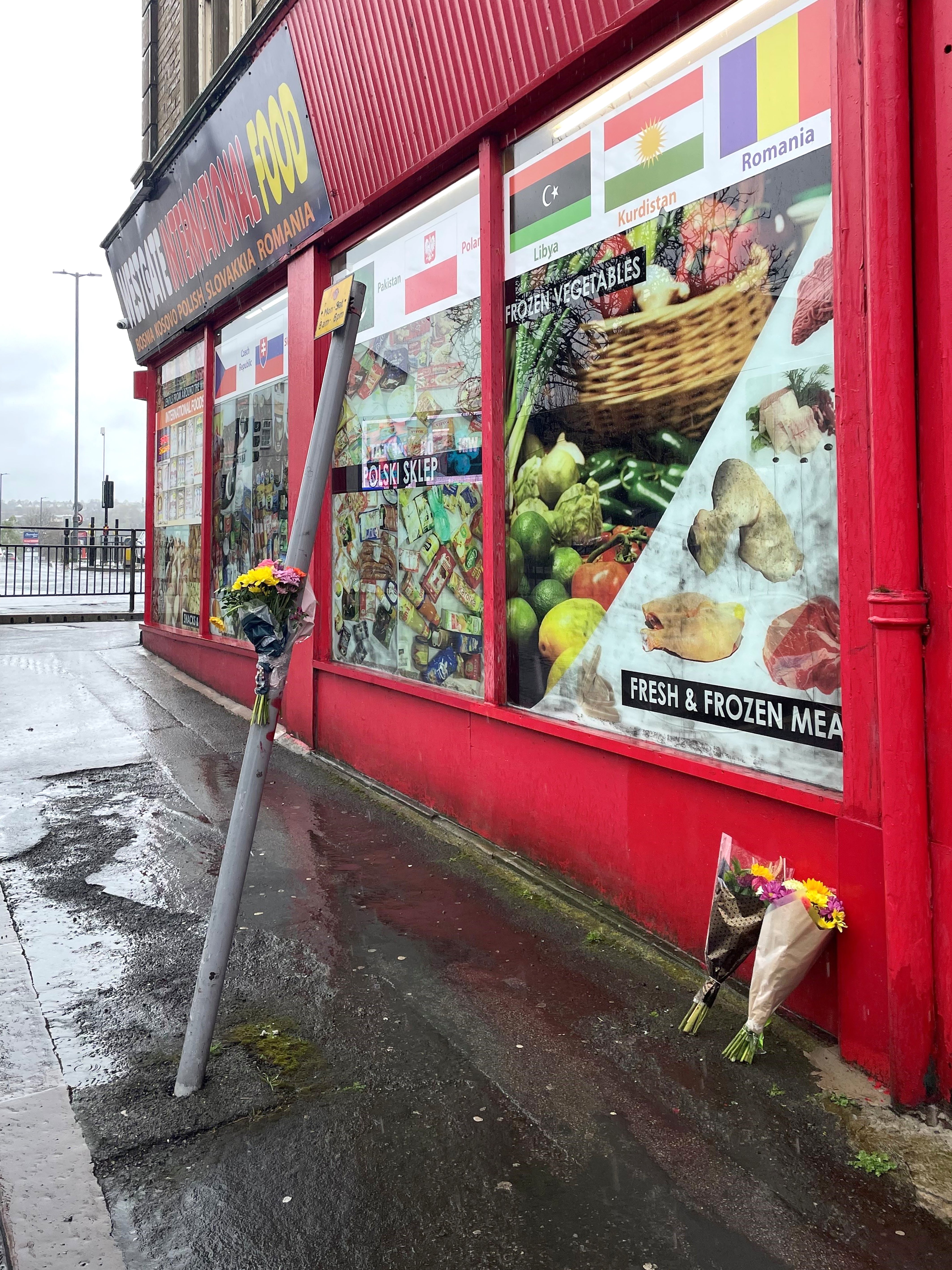 Floral tributes left in Bradford city centre