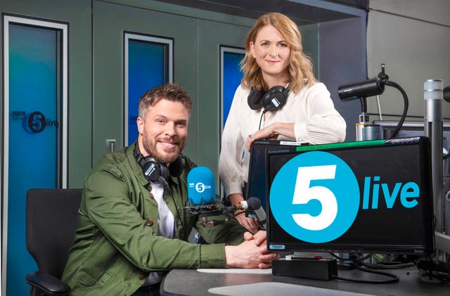 <p>Rachel Burden pictured with her BBC 5 Live co-presenter Rick Edwards </p>
