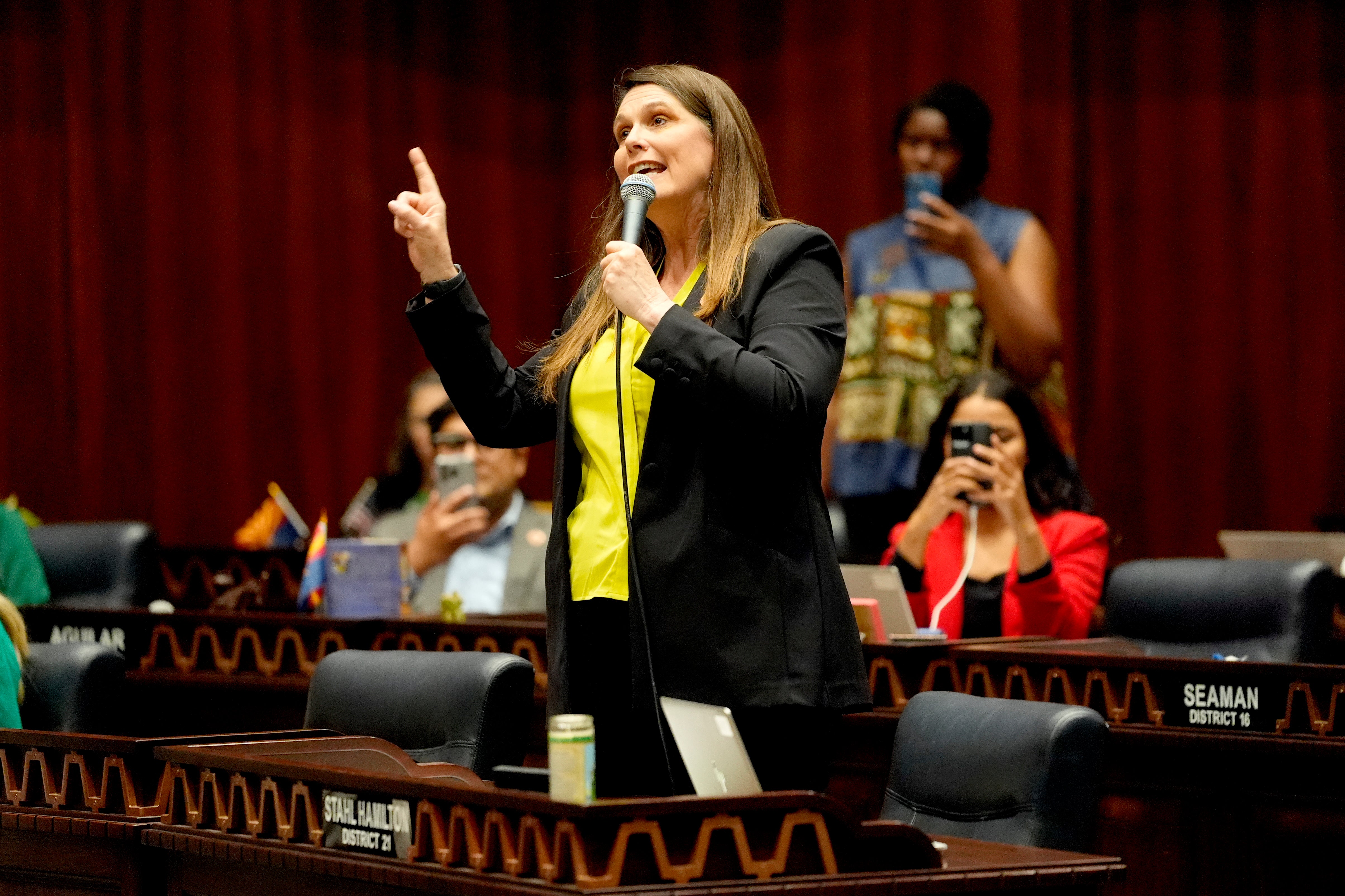 Arizona State Rep Stephanie Stahl Hamliton speaks on floor at the Capitol