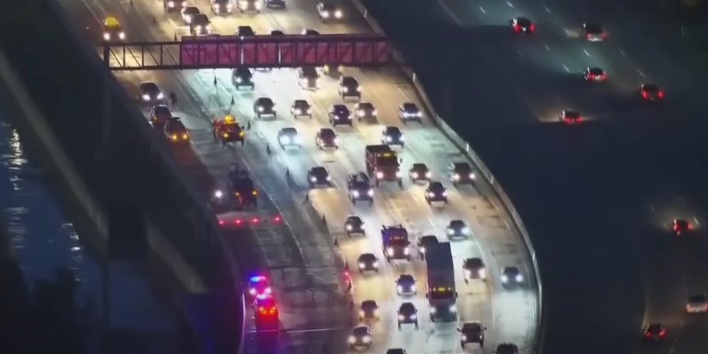 Police were called to the 405 Freeway after two children were found on the road