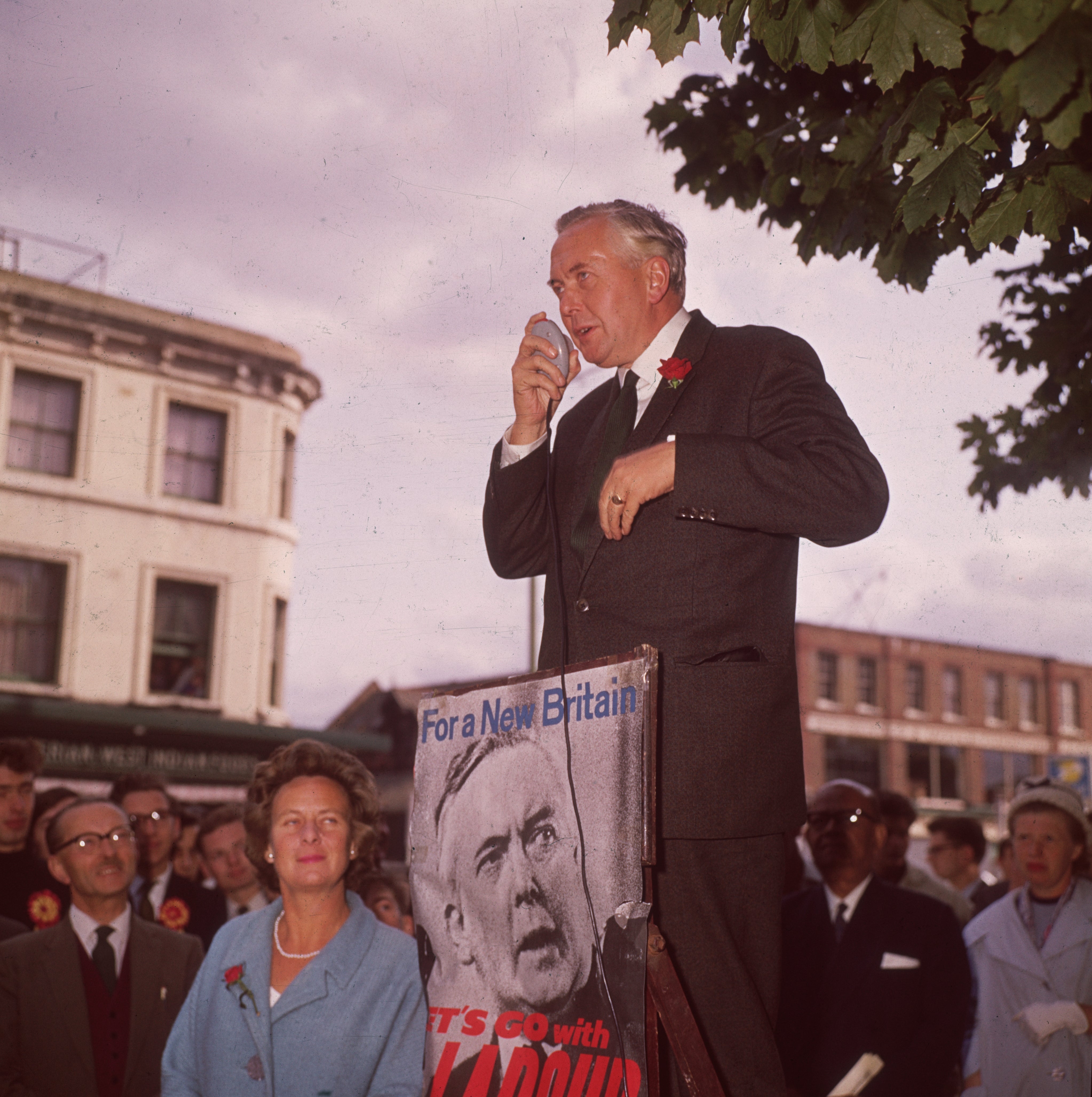 Harold and Mary out on the campaign trail in south London in 1964