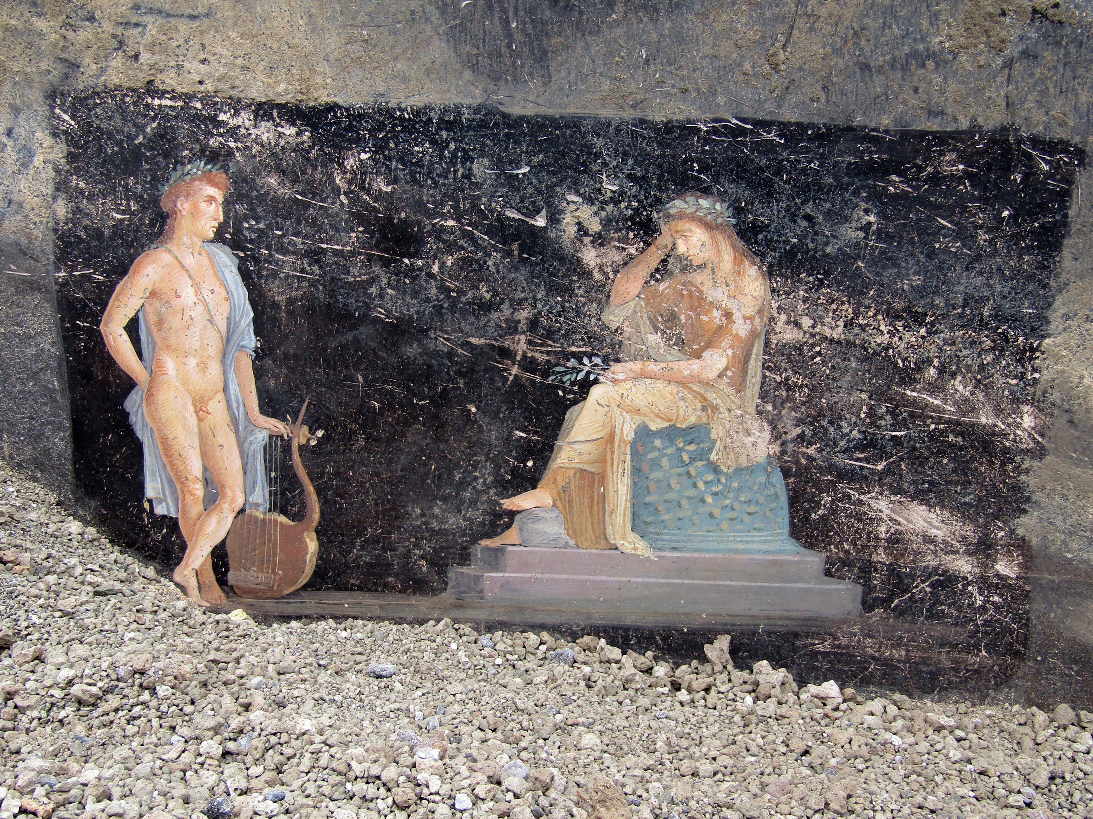 Apollo is depicted on one of the frescos as he attempts to seduce the Trojan priestess Cassandra