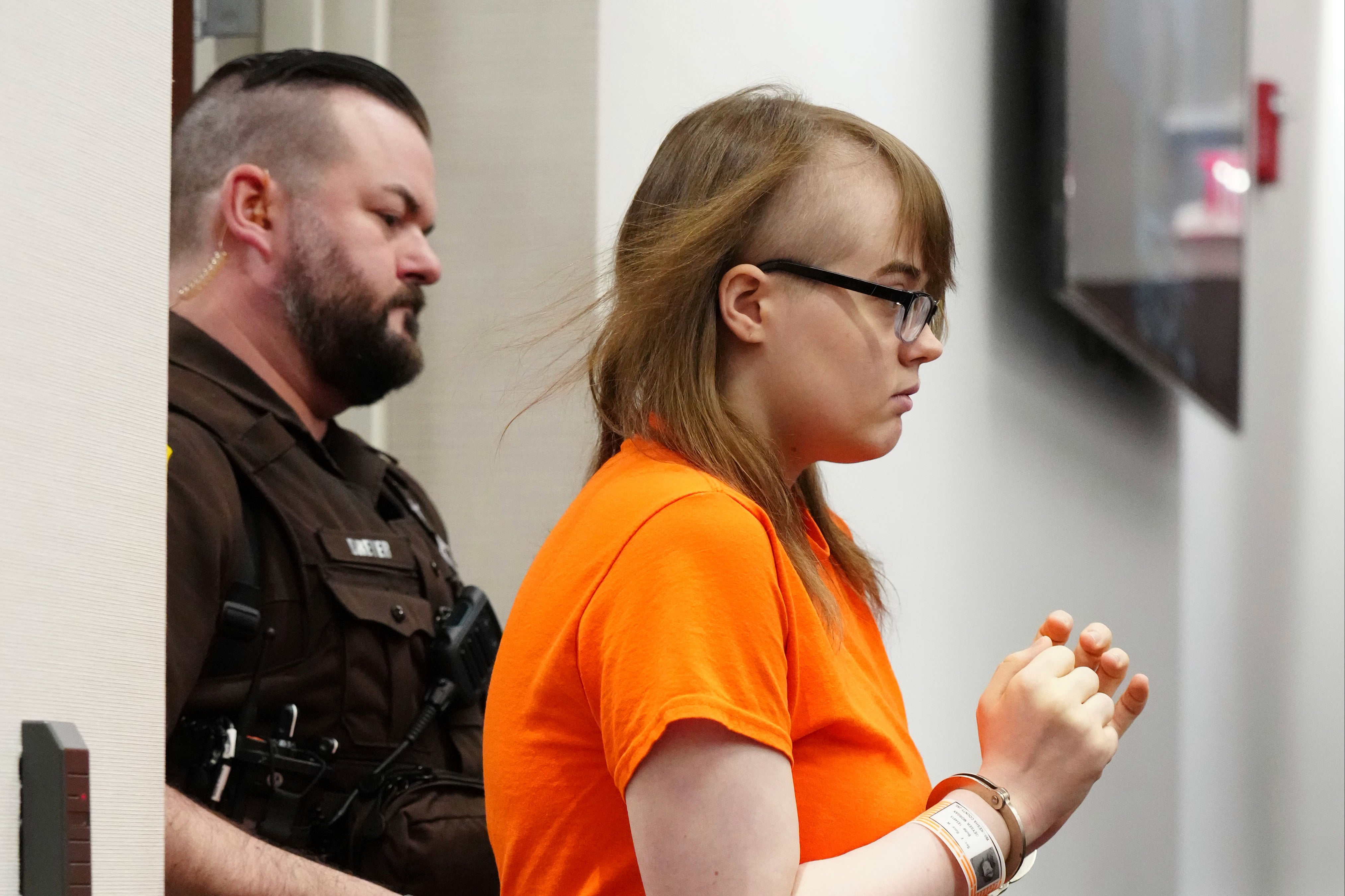 Morgan Geyser is brought into Waukesha County Circuit Court for a motion hearing on Wednesday, April 10, 2024, in Waukesha, Wisconsin.