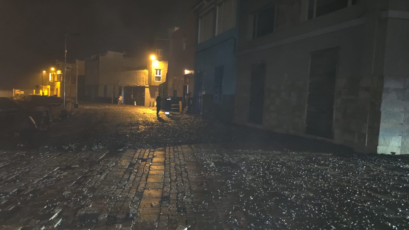 Debris could be seen strewn across the seafront with broken tiles caused by the deluge