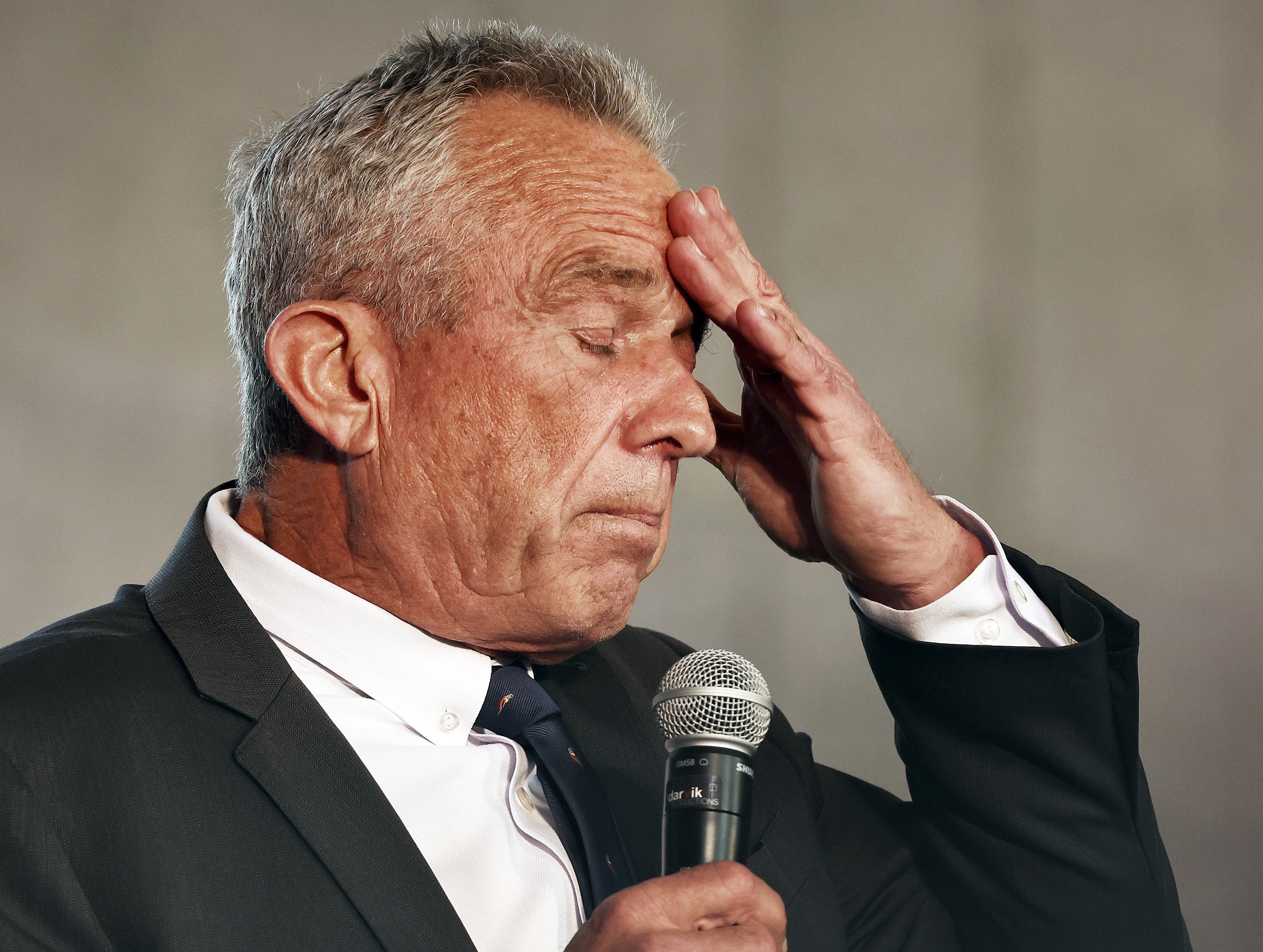 Independent presidential candidate Robert F. Kennedy Jr. pauses while he speaks at a Cesar Chavez Day event at Union Station on March 30, 2024 in Los Angeles, California