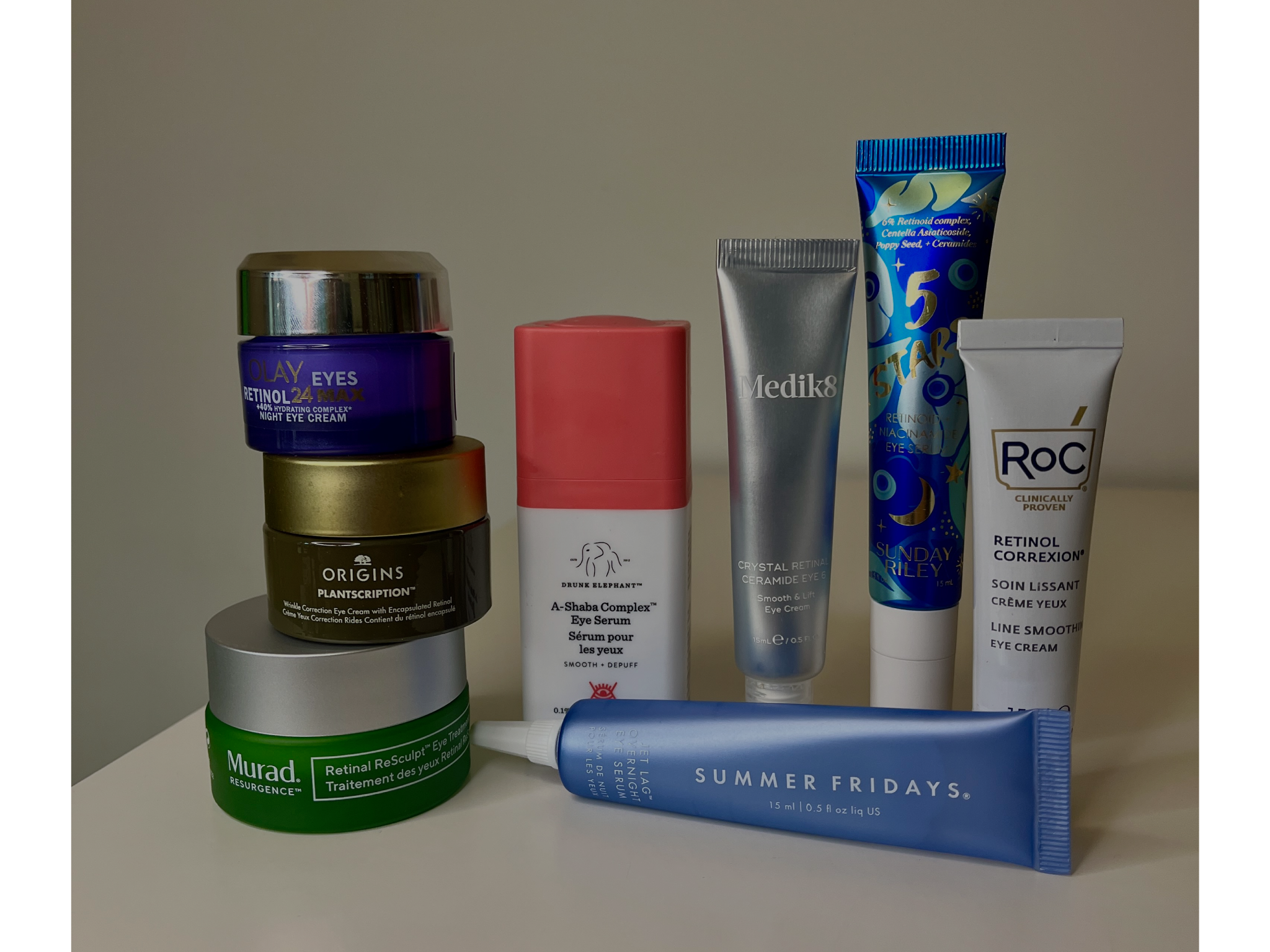 A selection of the retinol eye creams and serums we tested