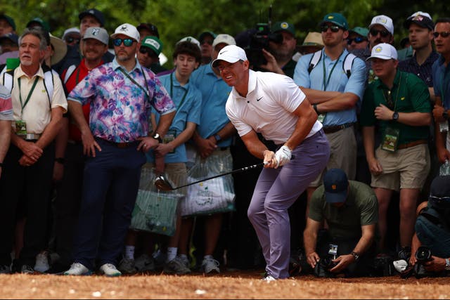 <p>Rory McIlroy endured a mixed round at Augusta </p>