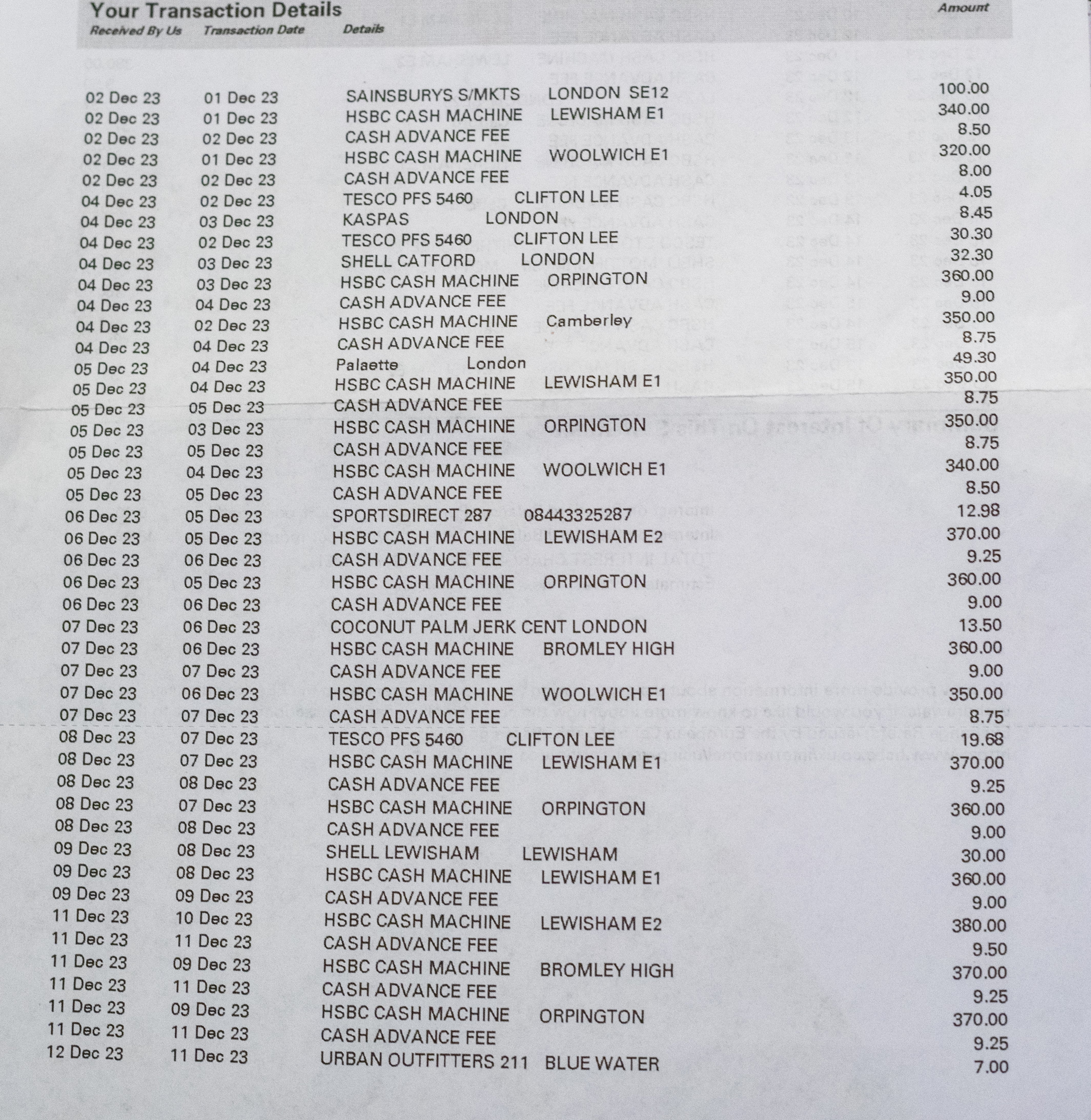 The majority of funds were withdrawn in chunks from bank machines dotted across south London