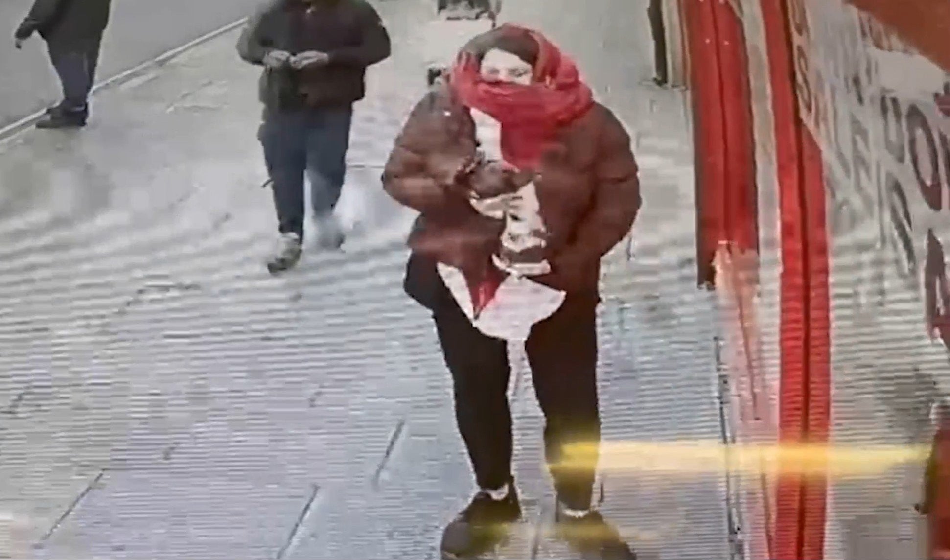 CCTV footage of Constance Marten with baby Victoria under jacket in East Ham