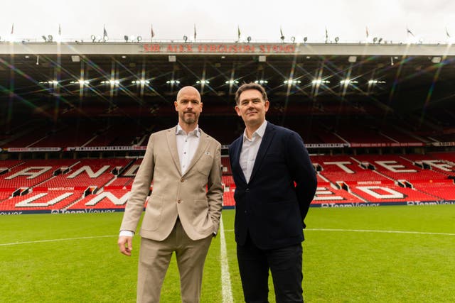 Erik ten Hag, left, says he will miss the support of departed Manchester United football director John Murtough (Manchester United Handout/PA)