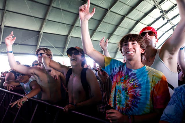 <p>Festivalgoers attend the Friday of the 2024 Coachella Valley Music and Arts Festival</p>