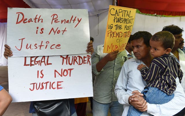 <p>Indian activists during a protest against capital punishment in New Delhi on 30 July 2015</p>