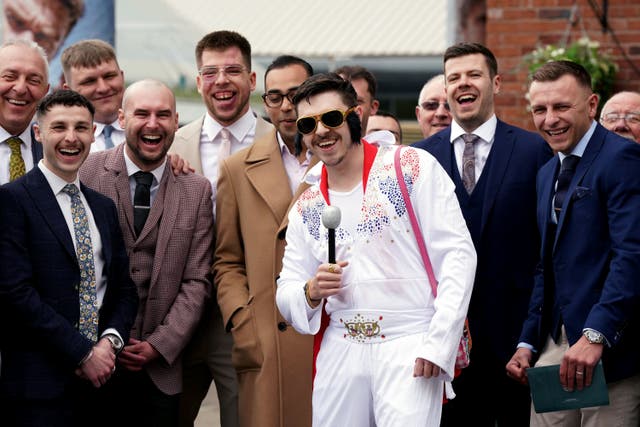 Brad Okopskyj, 26, on his stag do at Aintree (Bradley Collyer/PA)
