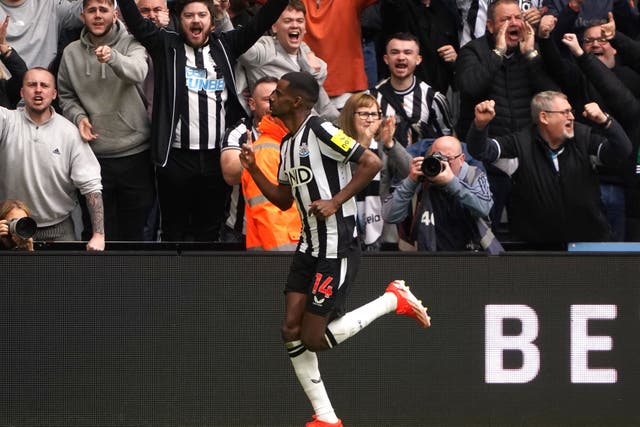 Newcastle United’s Alexander Isak celebrates scoring (Owen Humphreys/PA)