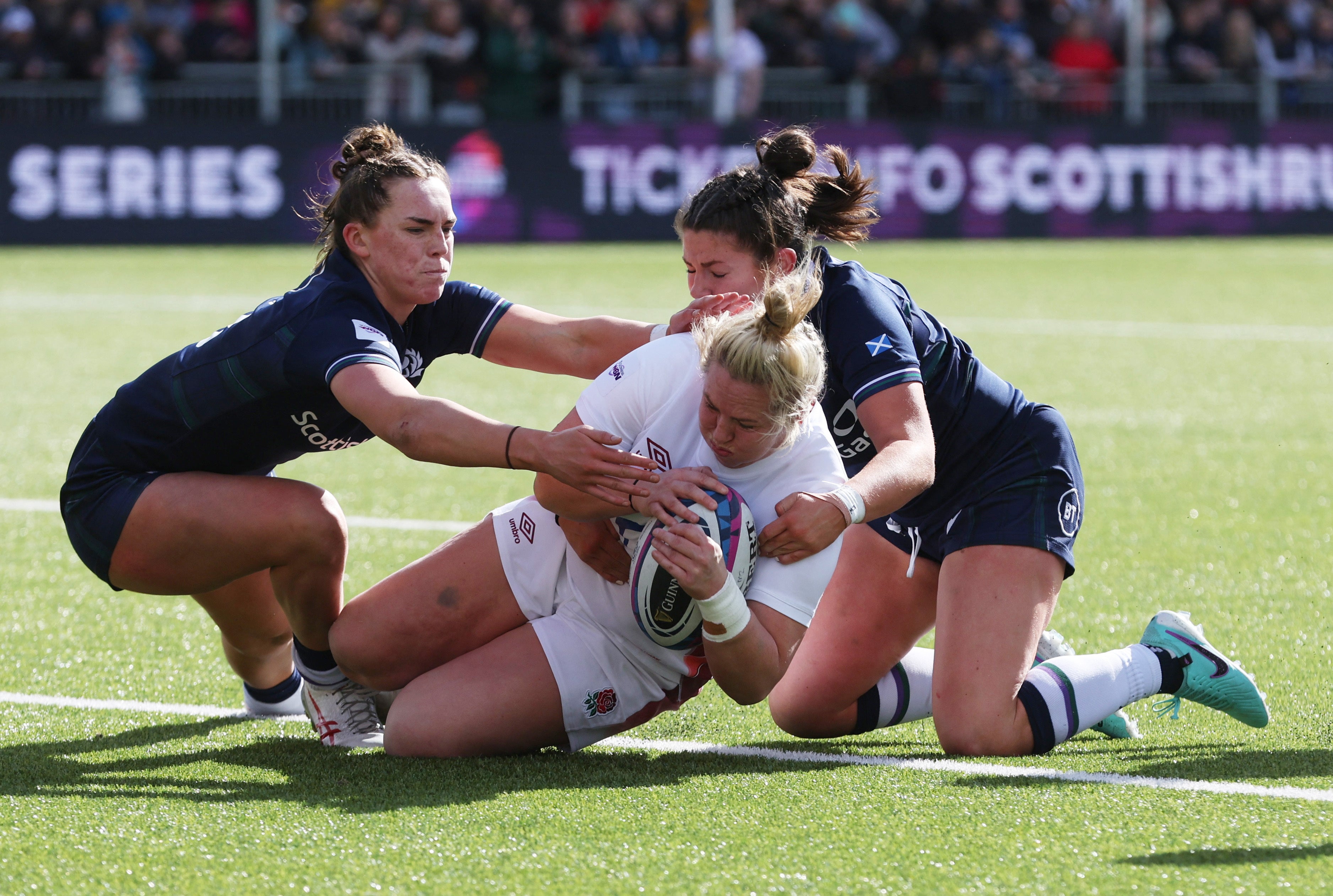 Marlie Packer came off the bench to score England’s eighth try