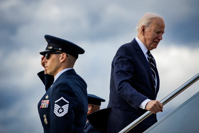<p>President Joe Biden, pictured boarding Air Force One to Delaware on Friday, will now return to Washington, DC to consult with his national security team</p>