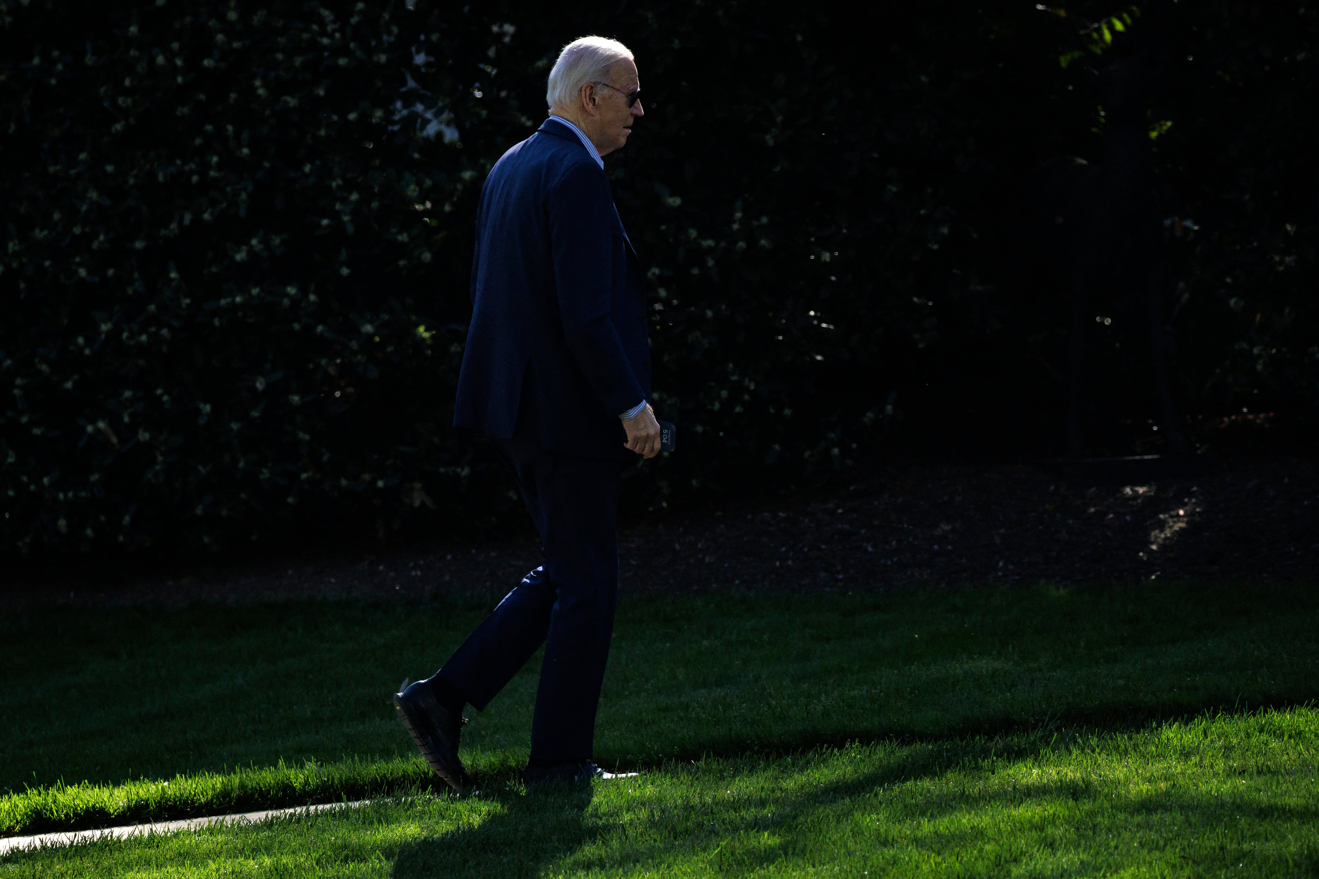 President Joe Biden, pictured arriving at the White House on 13 April 2024, cut his trip to Delaware short