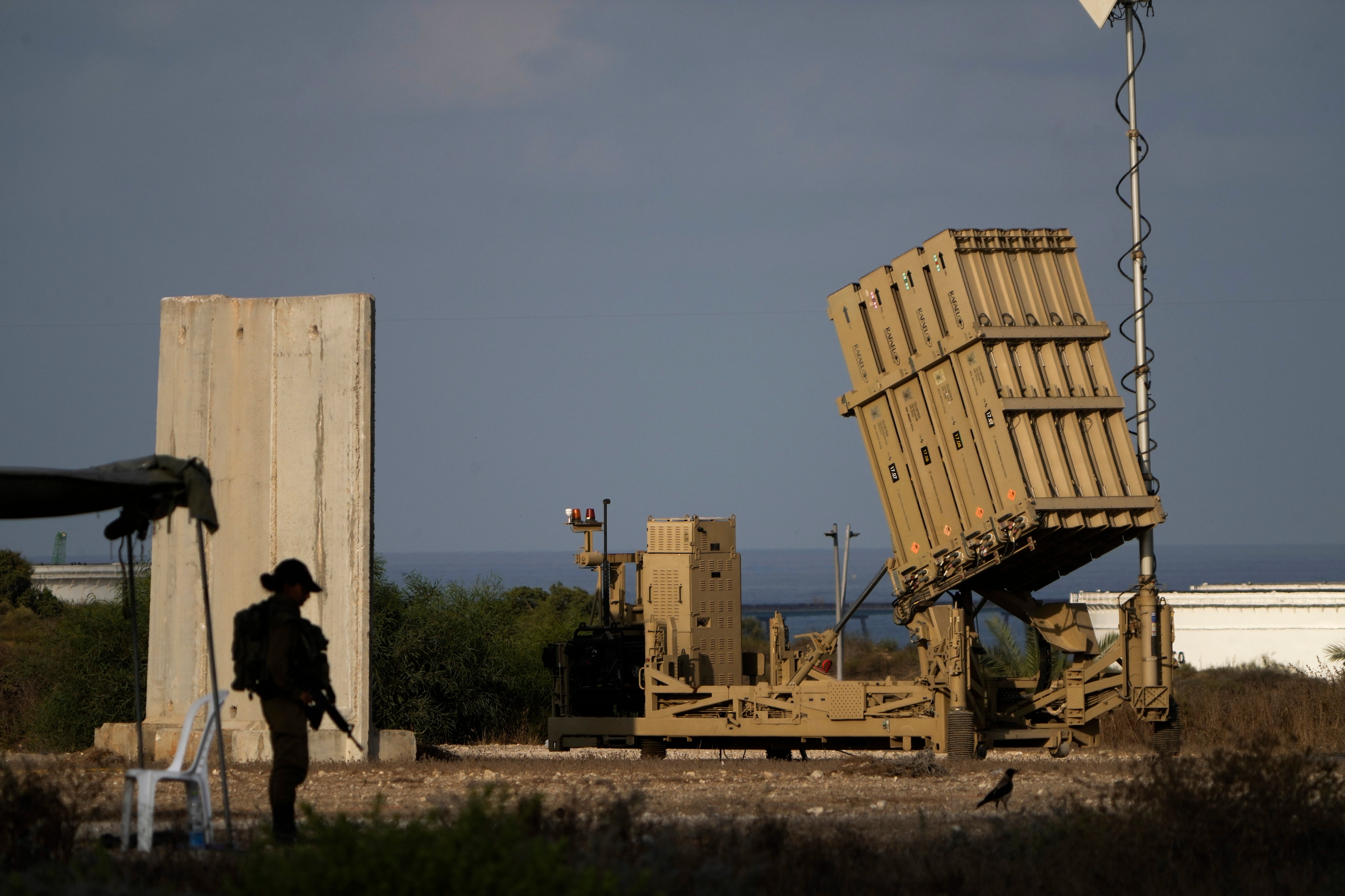 A battery of Israel's Iron Dome defense missile system, deployed to intercept rockets flying over Israeli airspace