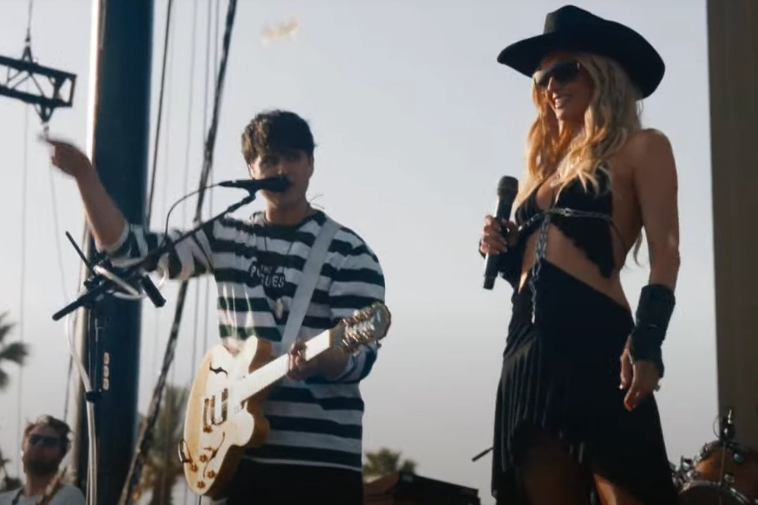 Vampire Weekend and Paris Hilton onstage at Coachella 2024